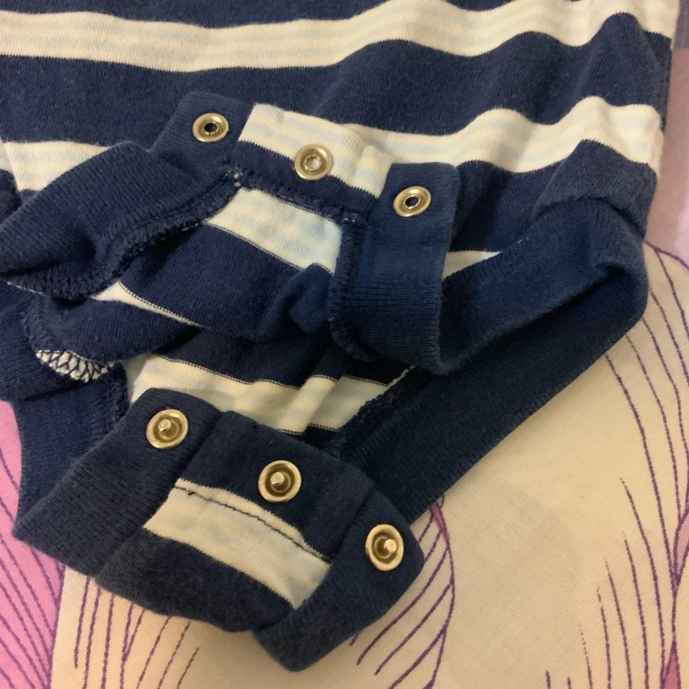 EUC VTG Playette Baby Navy striped turtleneck one piece Long Sleeves Bod…